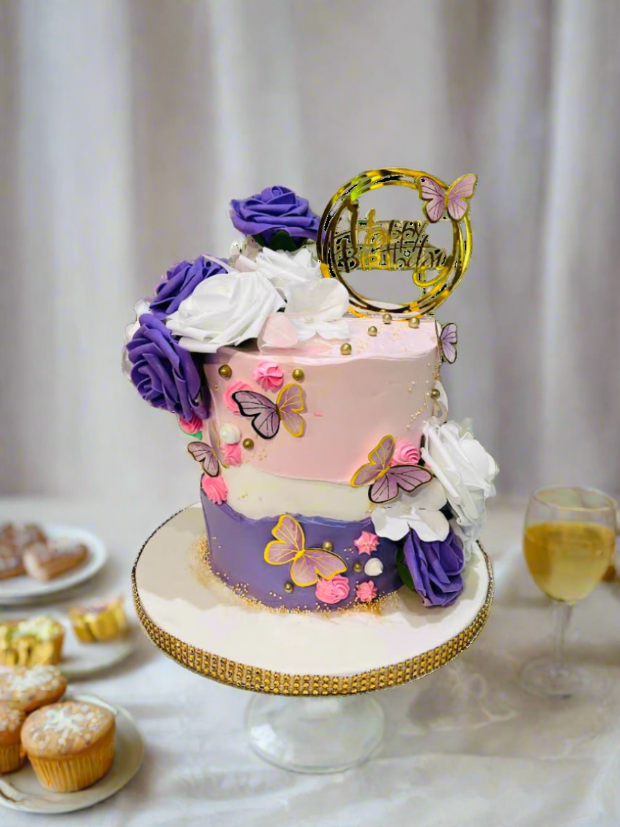 Pink And Purple Butterfly Cake