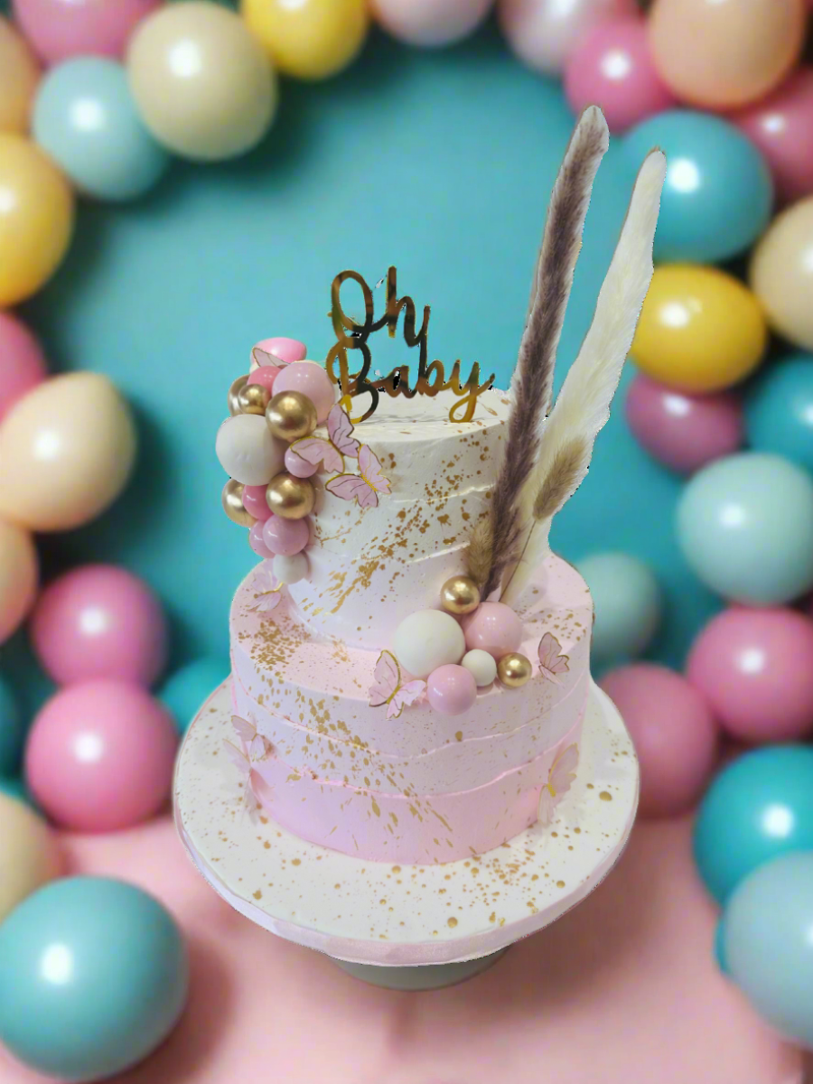 Pink Boho Baby Shower Cake
