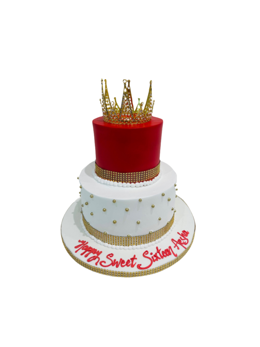 Red & White Crown Tiered Cake