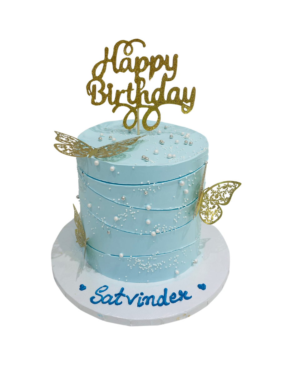 Blue & Gold Butterfly Birthday Cake