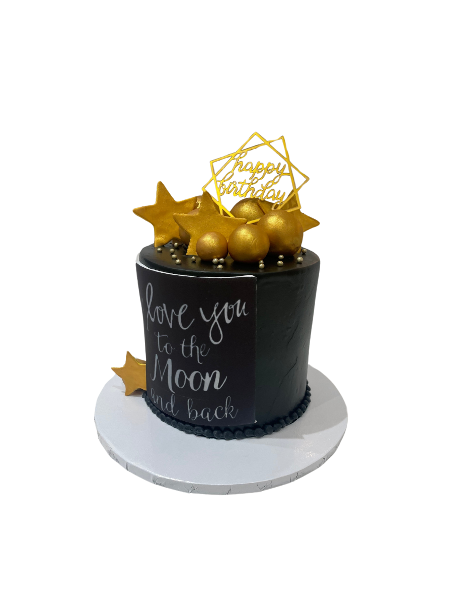 Black & Gold Stars Cream Cake