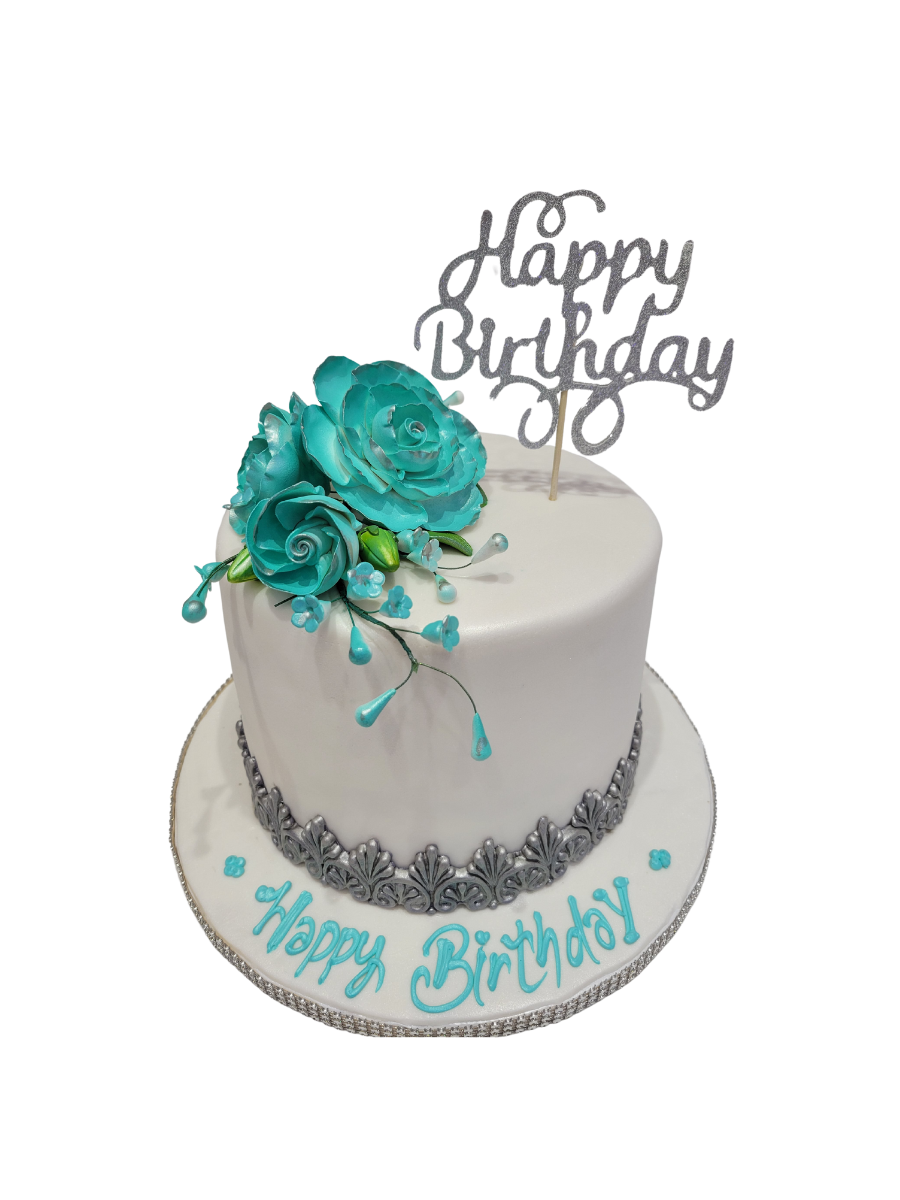 Silver & Teal Fondant Cake