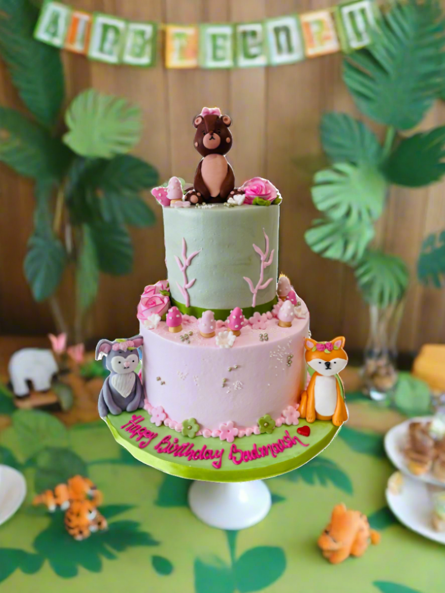 Forest Theme Tiered Cream Cake