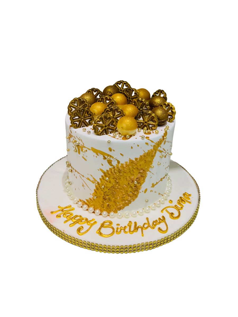 White And Gold Birthday Cake