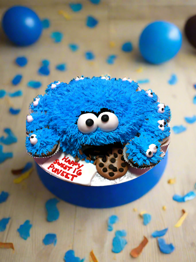 Cookie Monster Theme Cake & Cupcakes