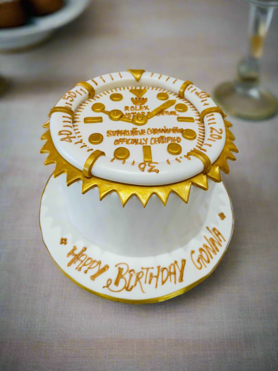 Golden Rolex Watch Fondant Cake
