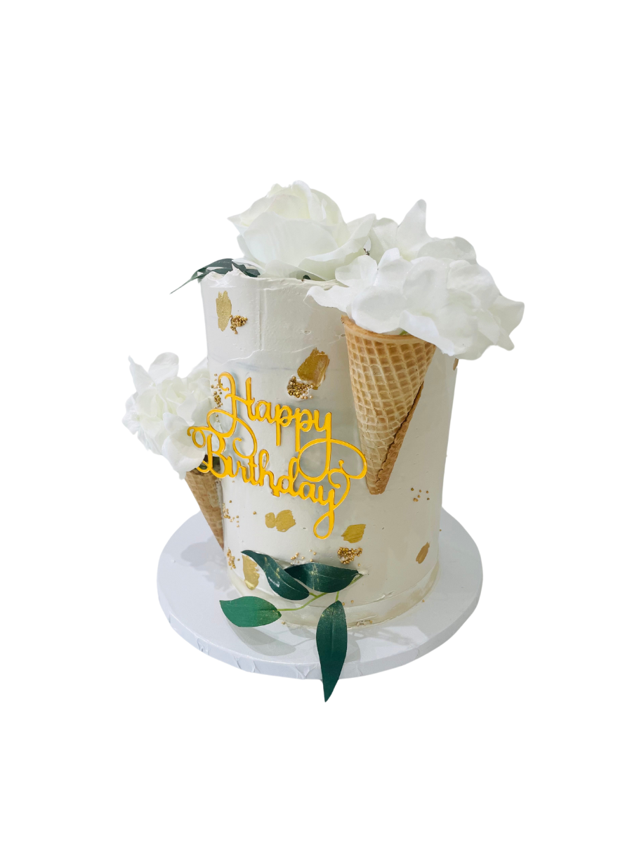 Ivory & Gold Cone Cream Cake