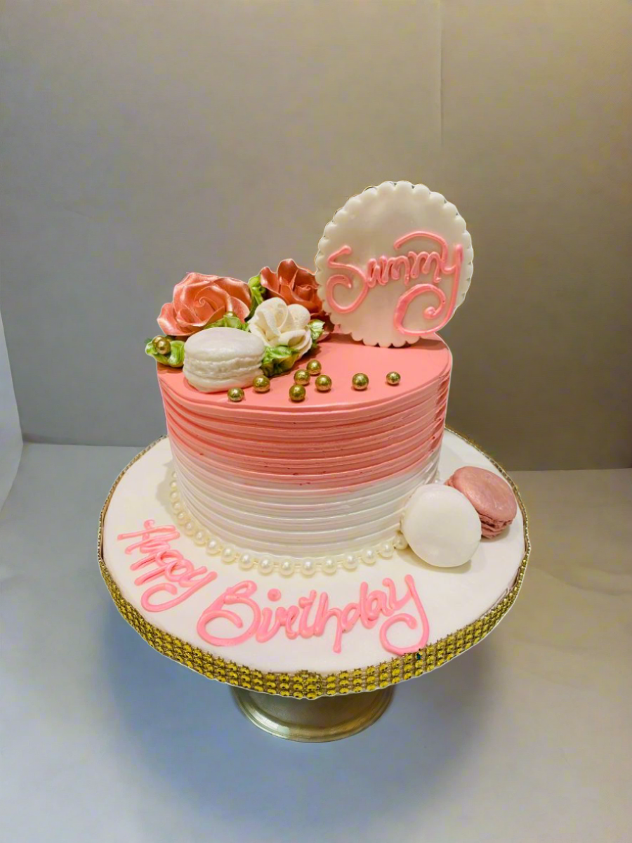 Peach Macaron Birthday Cake