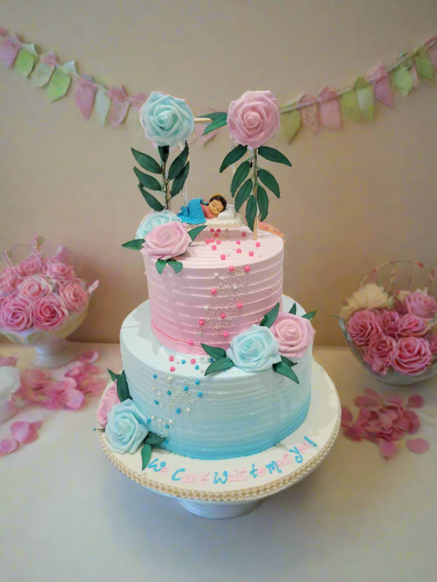 Cradle Baby Shower Cream Tiered Cake
