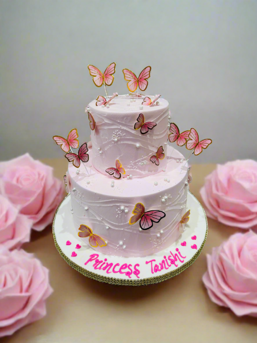 Pink Butterfly Tiered Cake