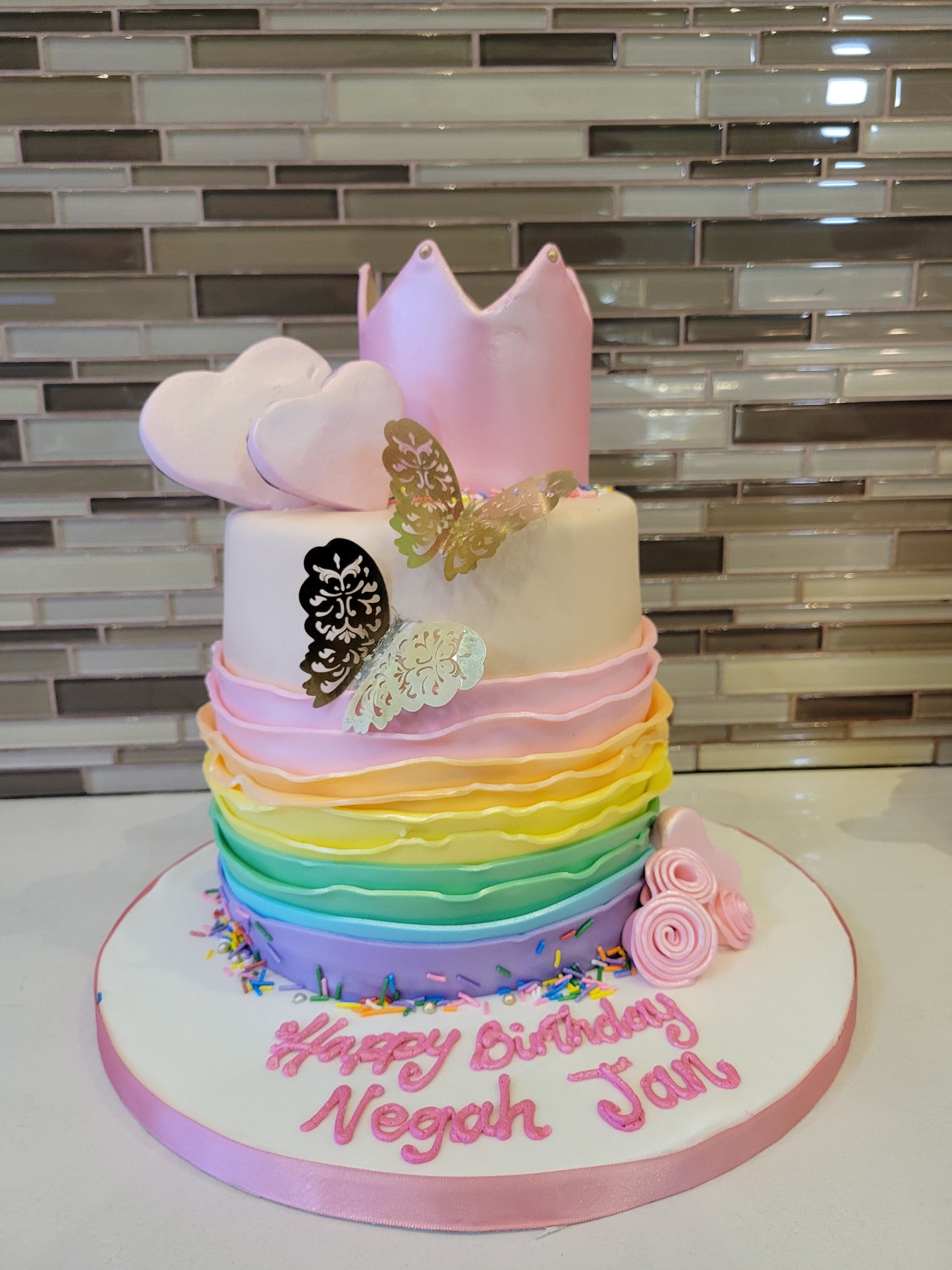 Rainbow Ruffles Fondant Cake