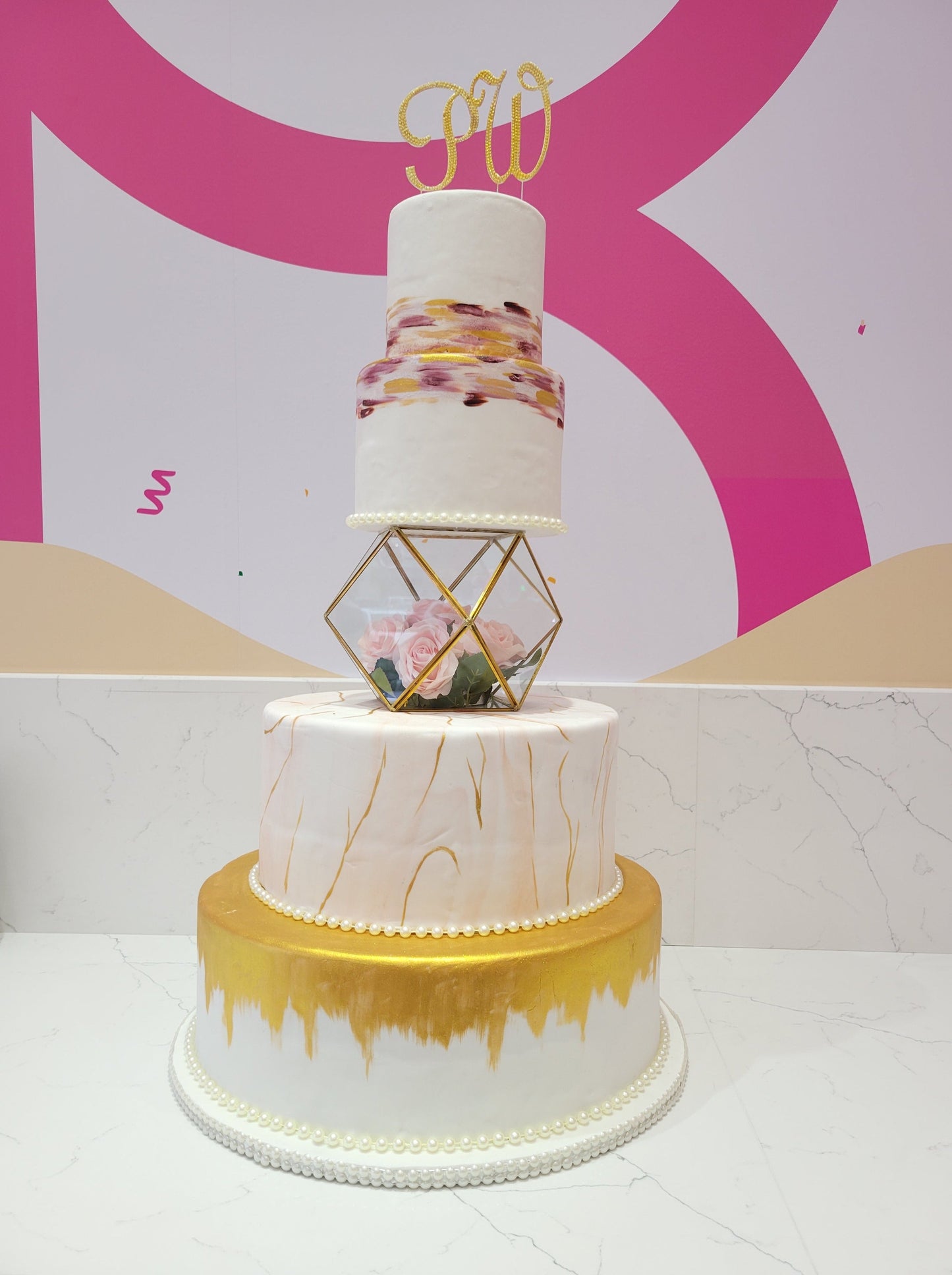 Rosy Pink & Gold Wedding Cake