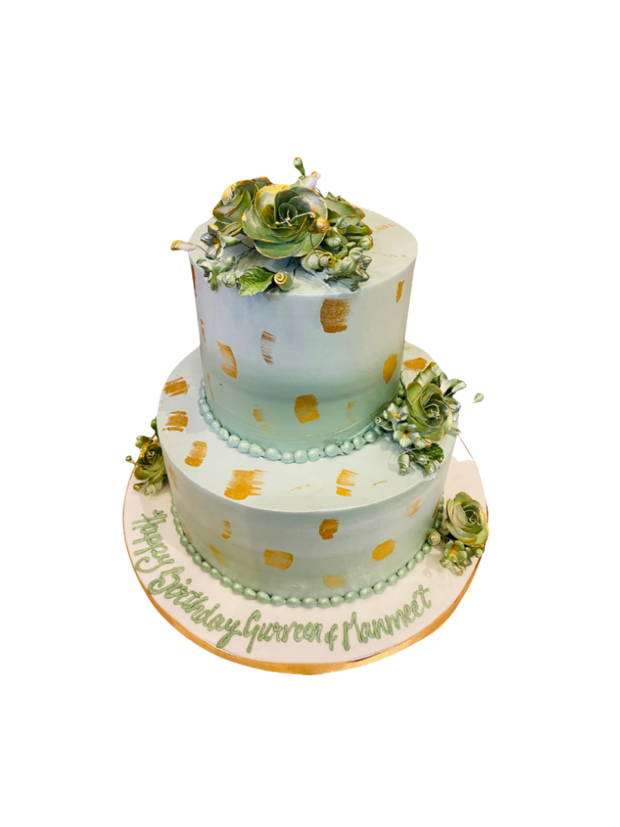 Olive Green & Gold Cream Tiered Cake