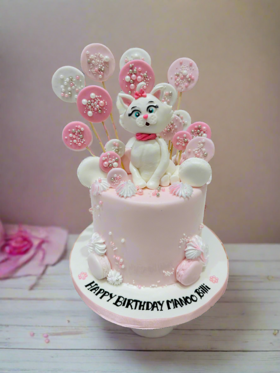 Pink & White Kitty Fondant Cake