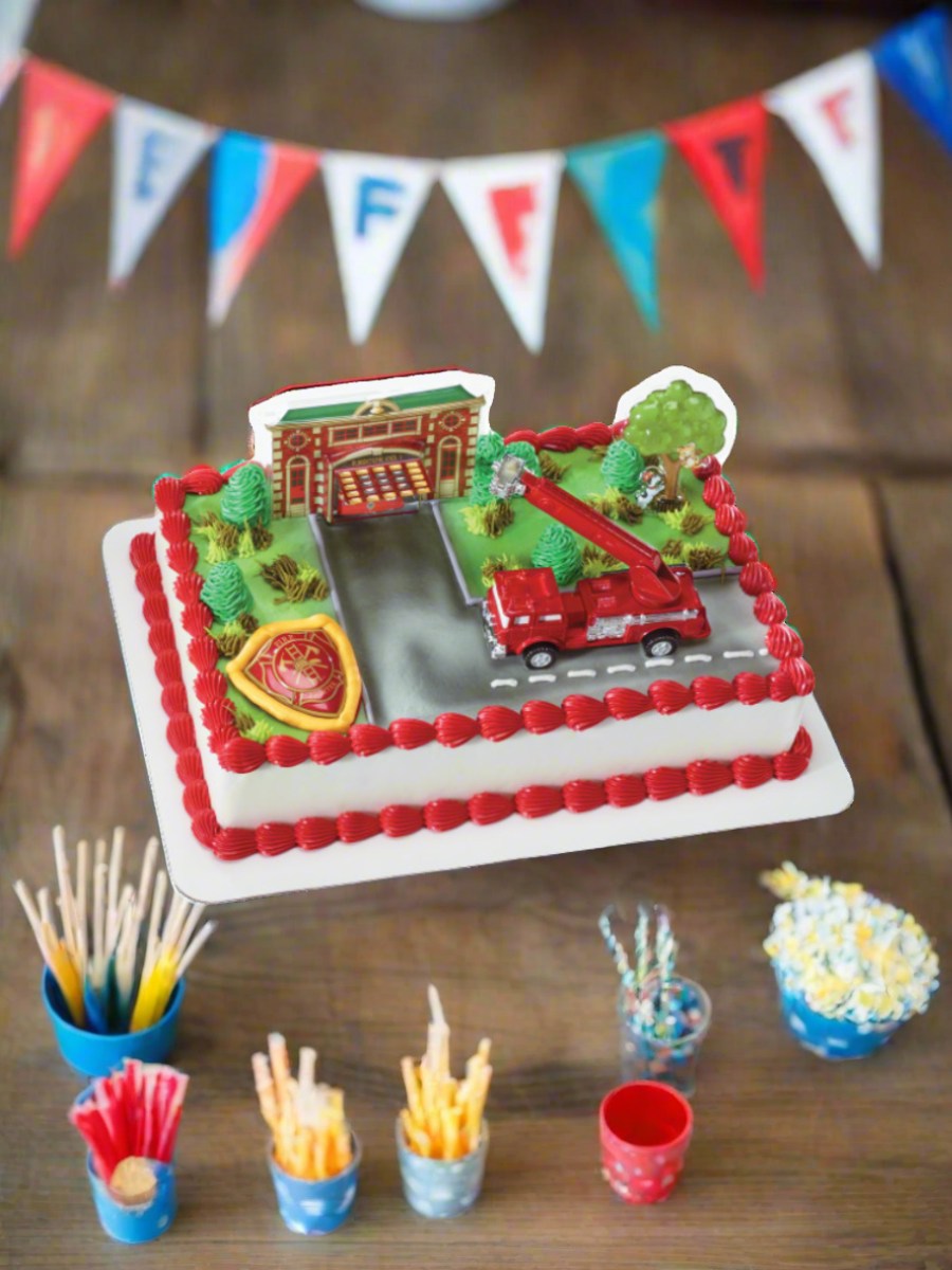 Fire Truck & Station Cake