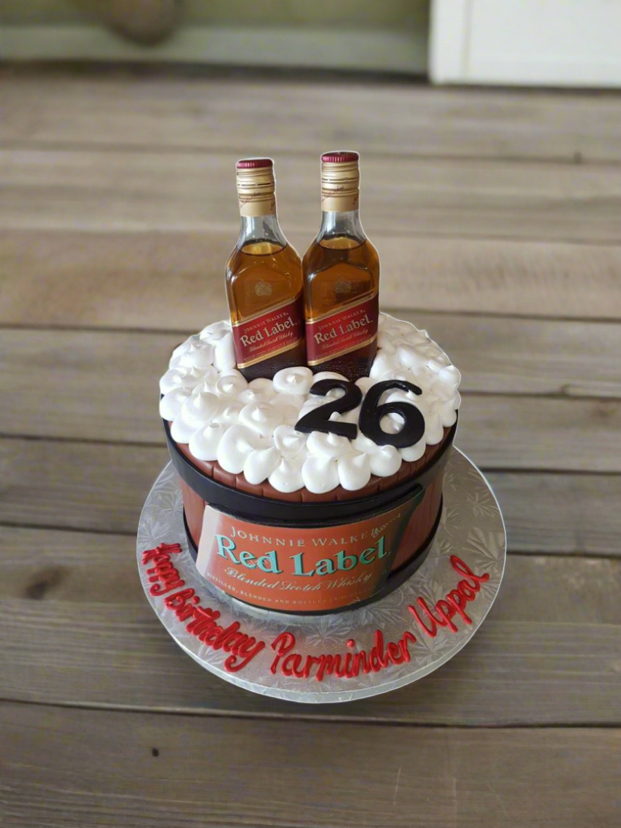 Red Label Bottle Fondant Cake