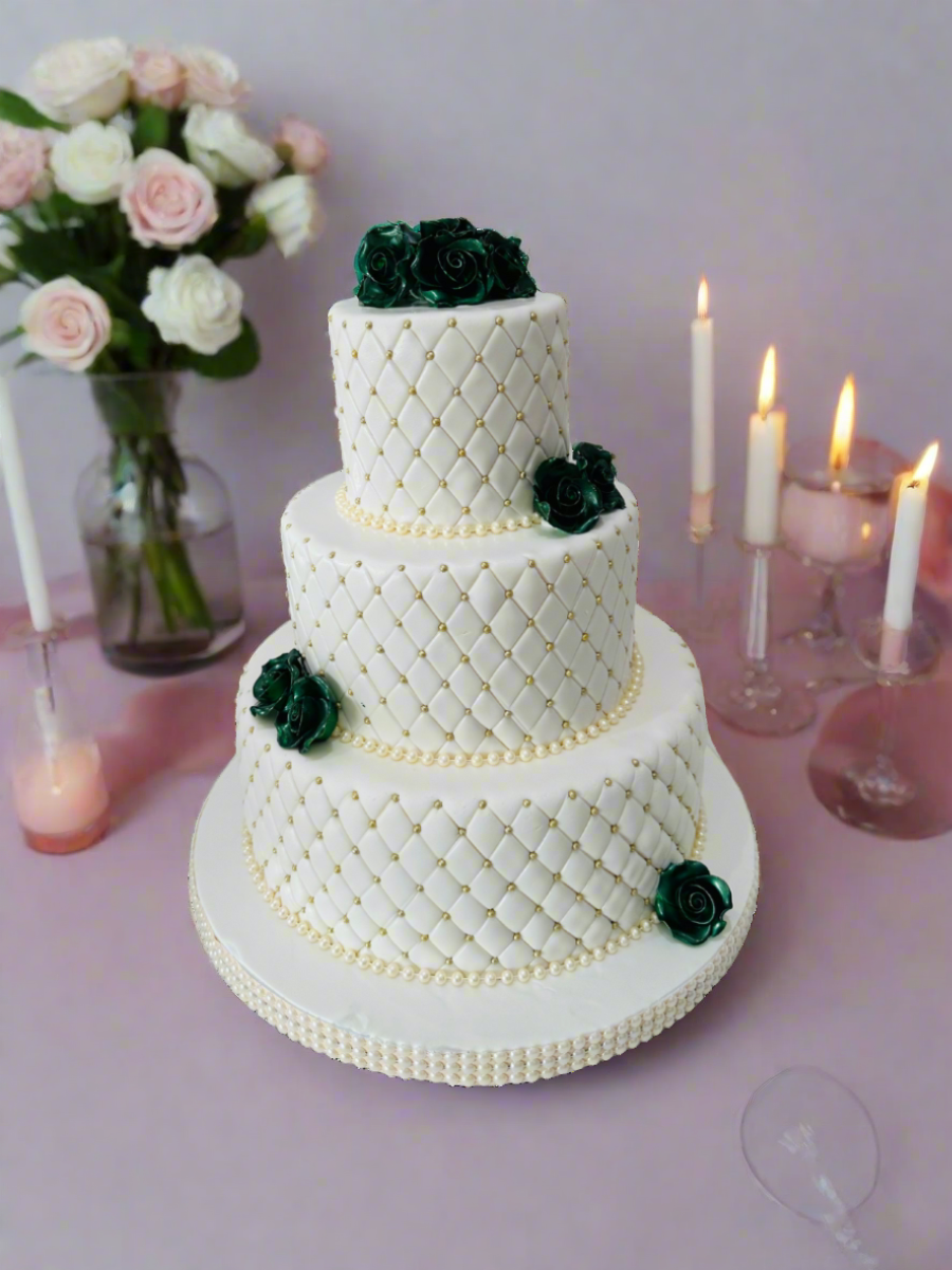 Green Roses Beaded Fondant Cake