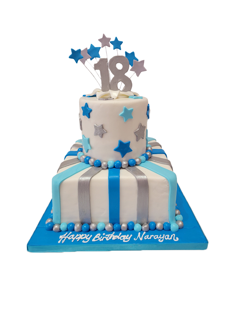 Blue & Silver Fondant Tiered Cake