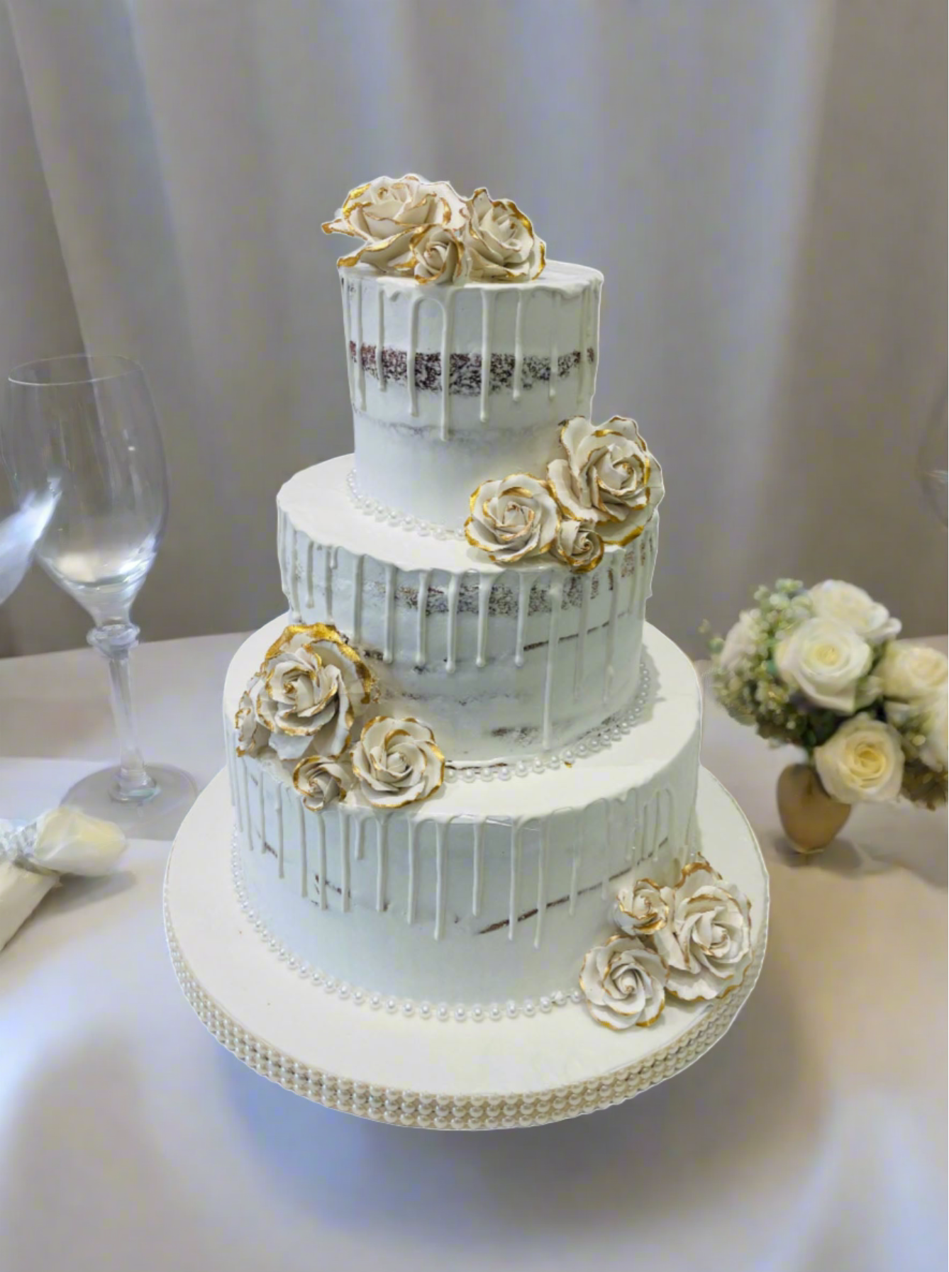 Gold & White Drizzle Wedding Cake