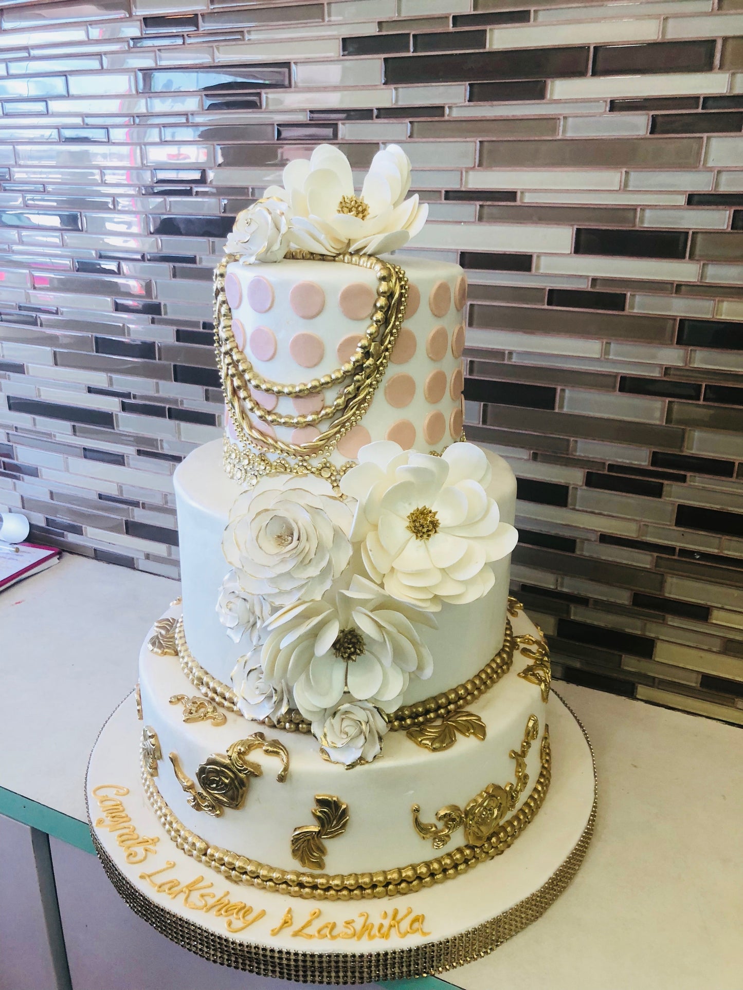 White & gold Wedding Cake - Rashmi's Bakery