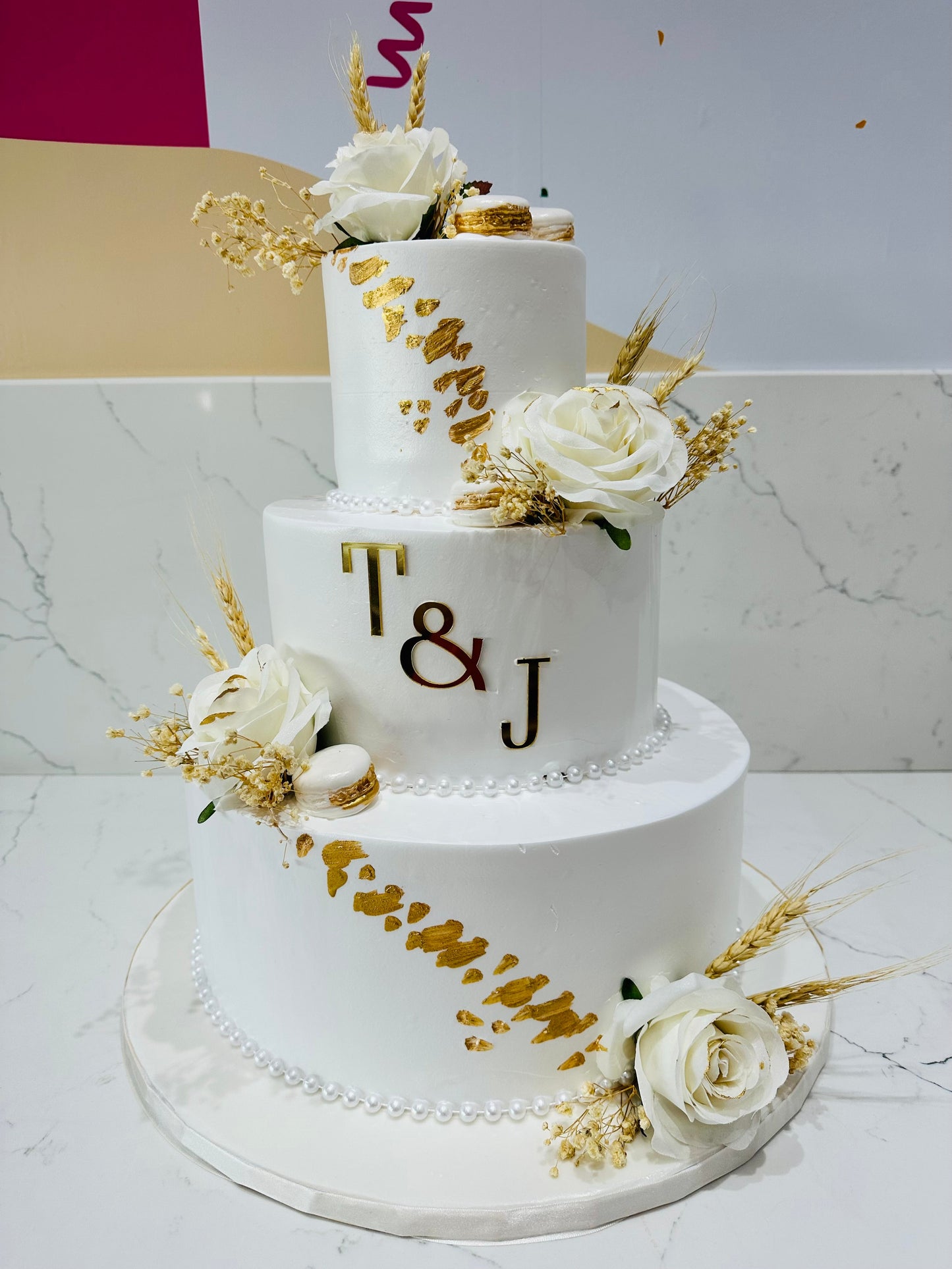 T & J Ivory Wedding Tiered Cake