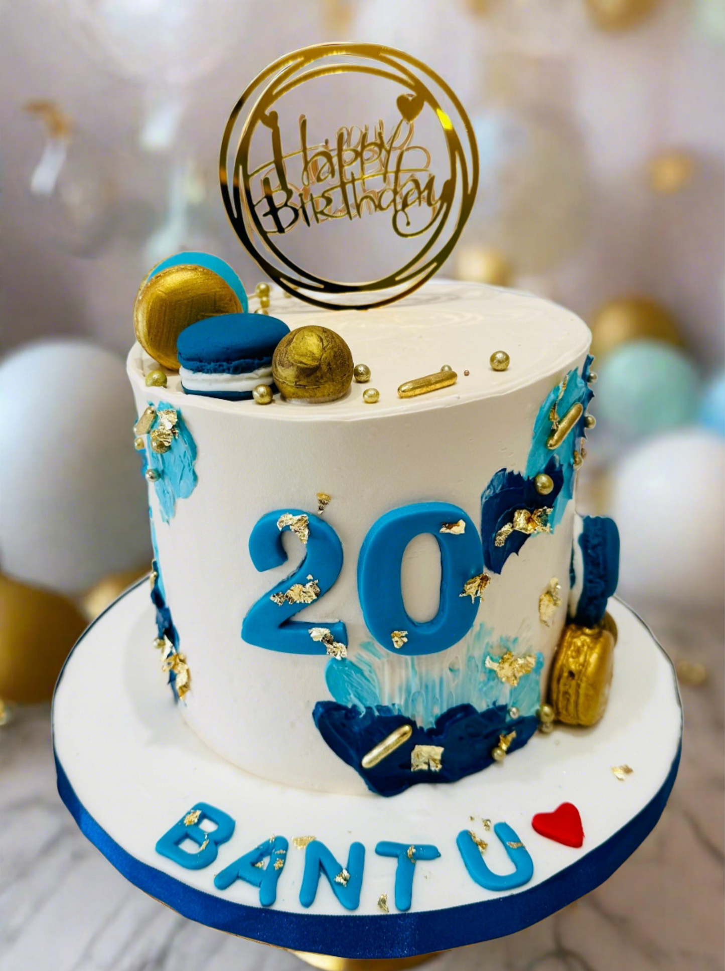 Blue & Gold Ivory Cream Cake