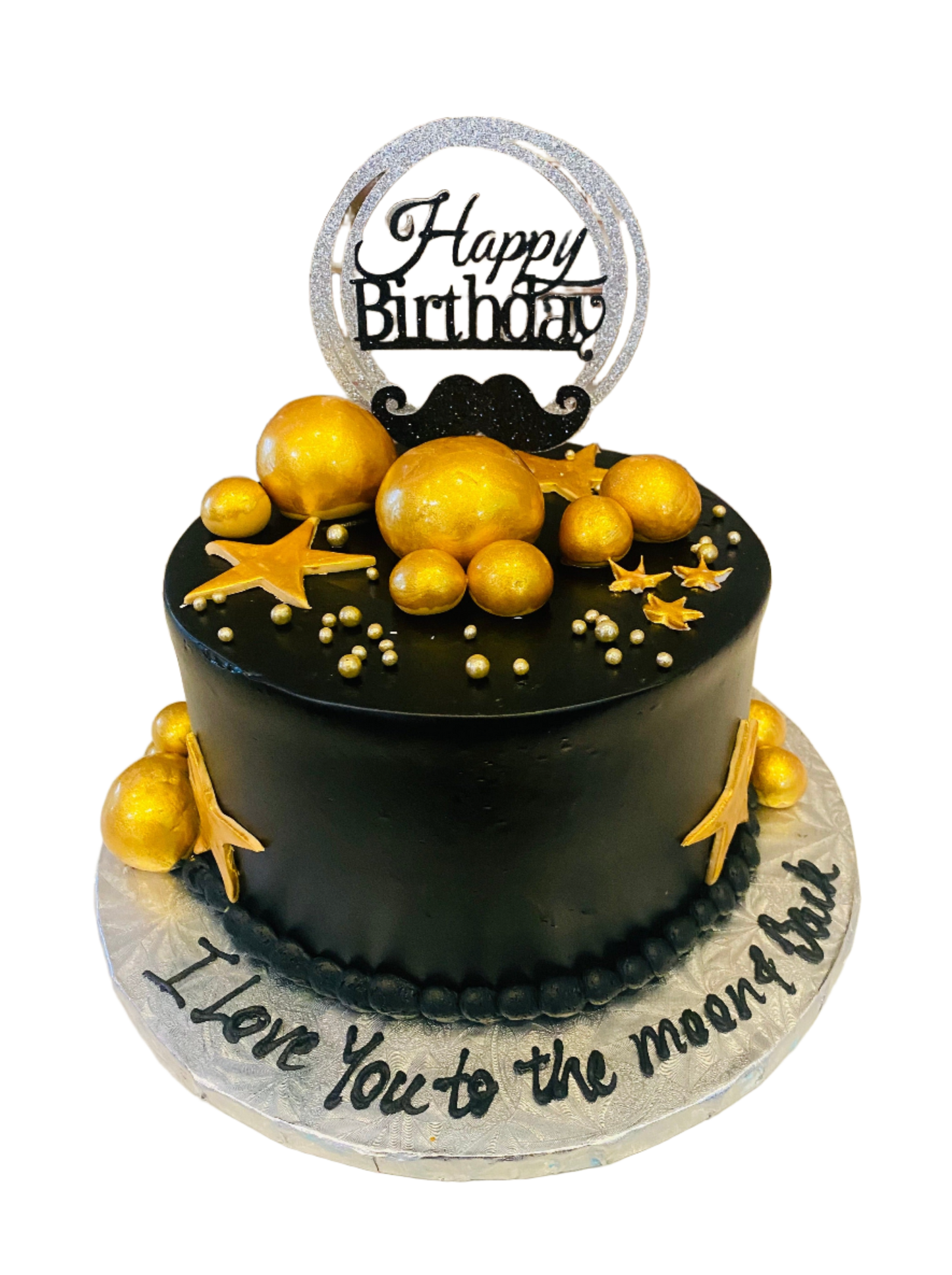 Black & Gold Moustache Cake