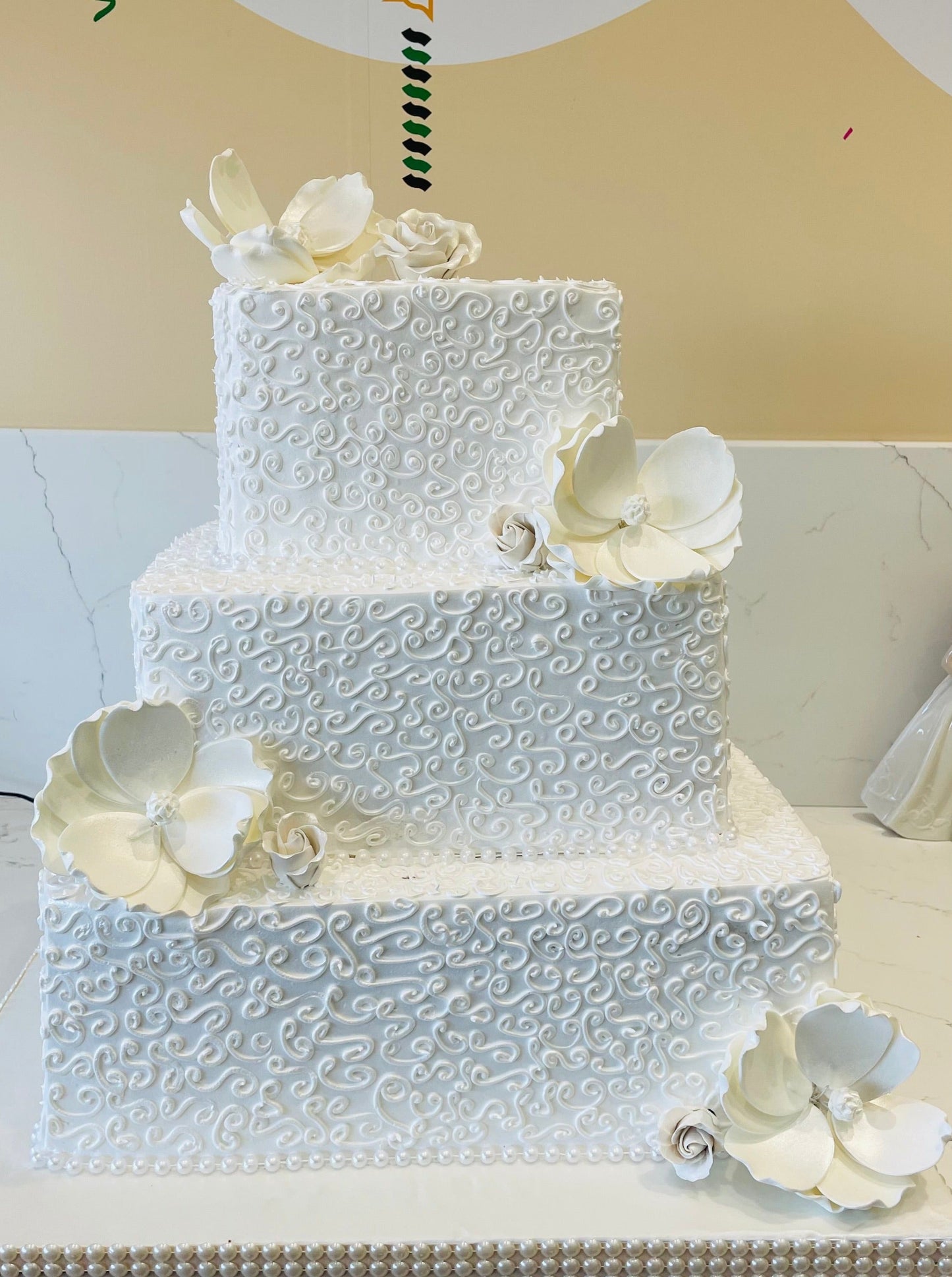 White Theme Wedding Tiered Cake