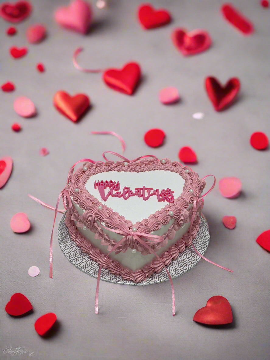 Pink Ribbon Valentines Cake