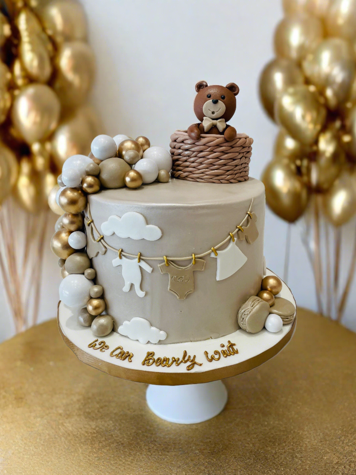 Beige & Gold Teddy Fondant Cake