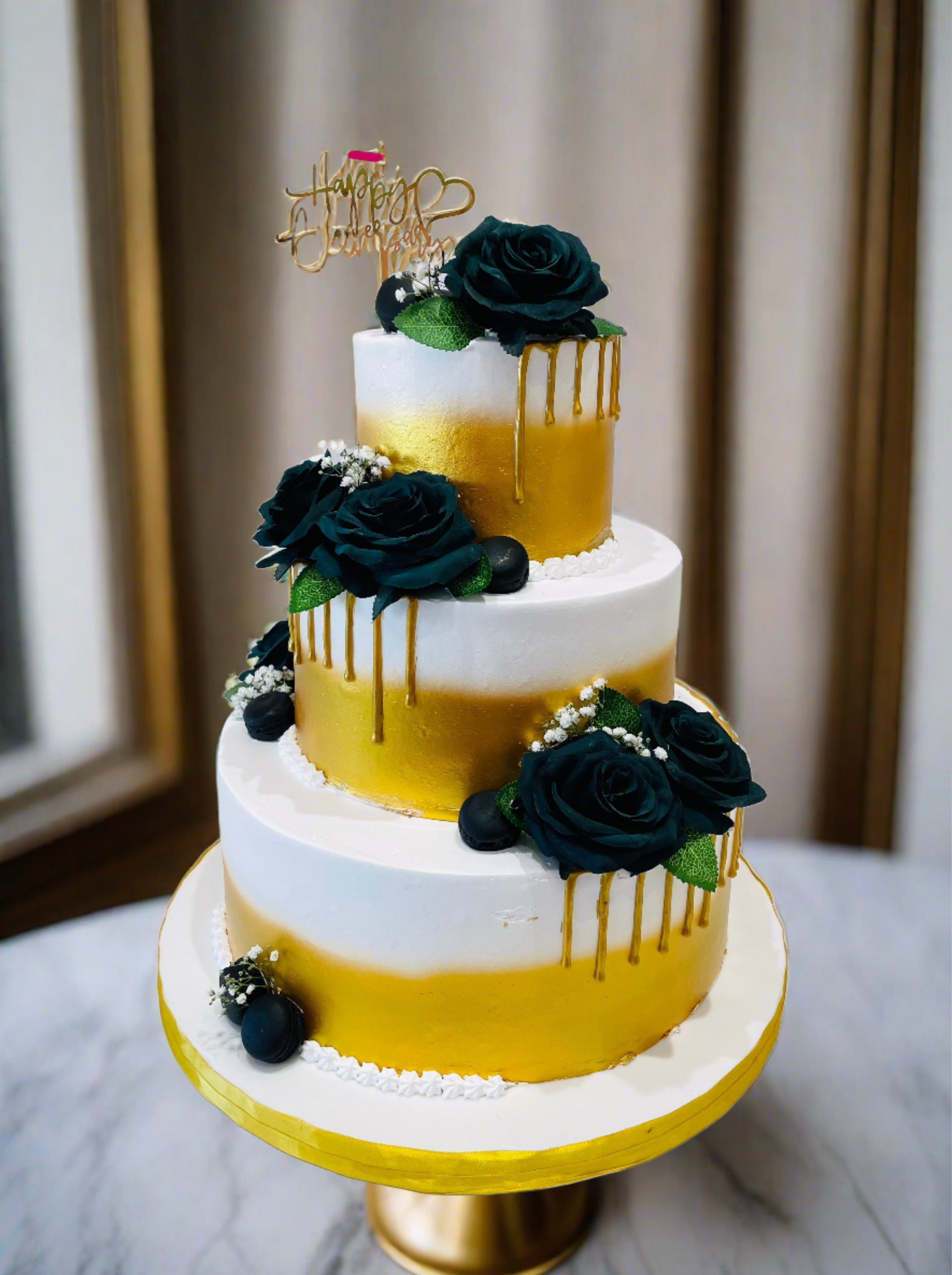 Green & Gold Wedding Tiered Cake
