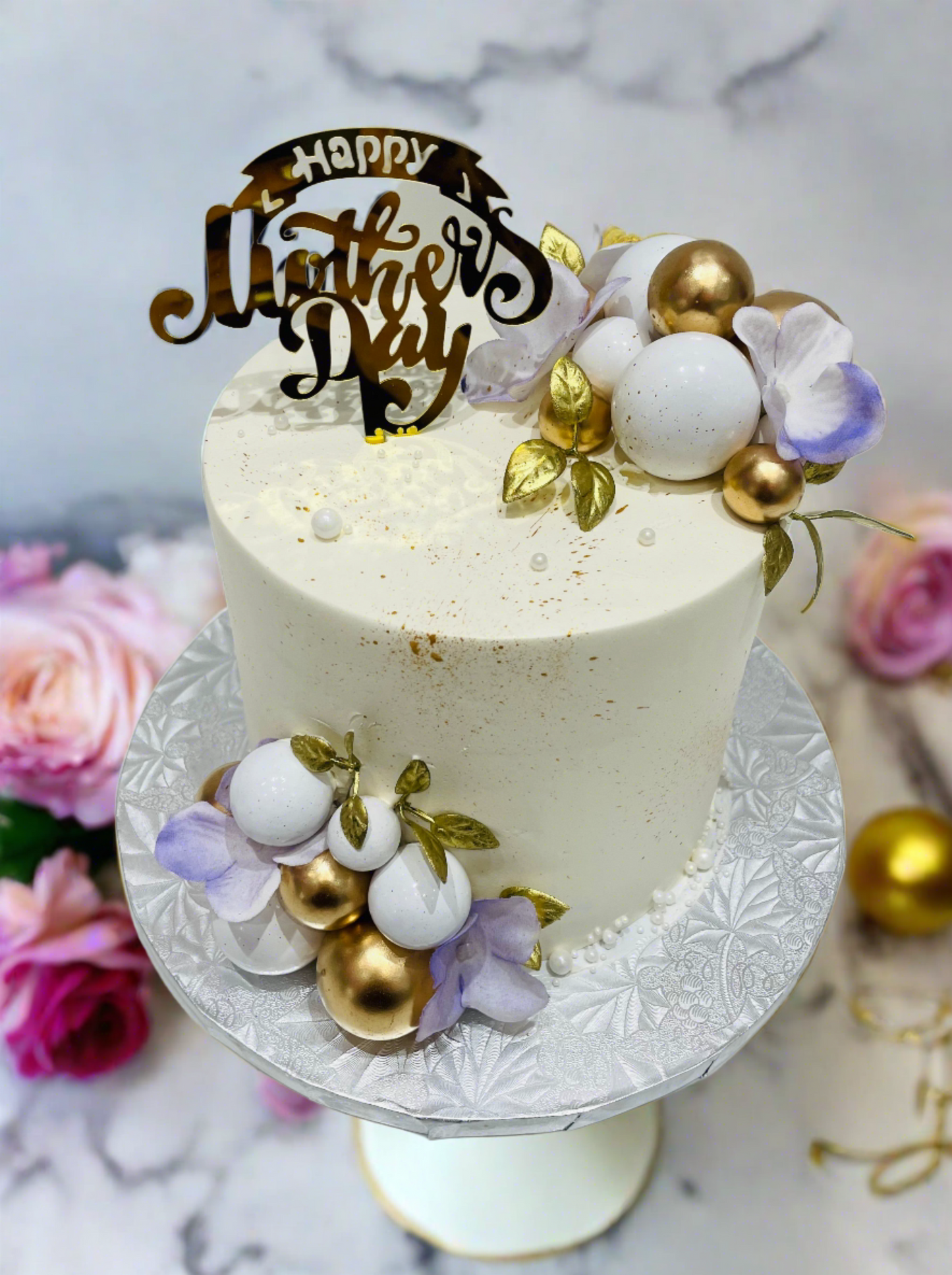 Purple Gold Leaf Mother's Day Cake
