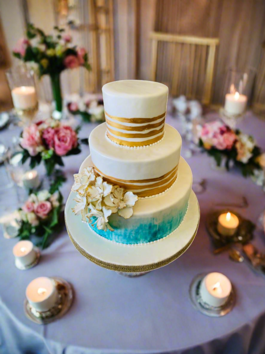 Teal Gold Wedding Cake