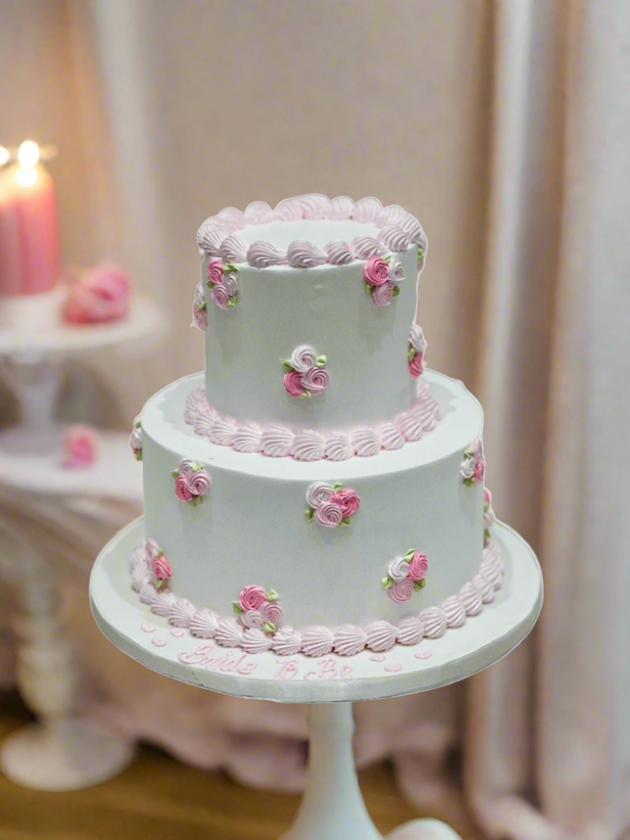 Pink & White Cream Wedding Cake