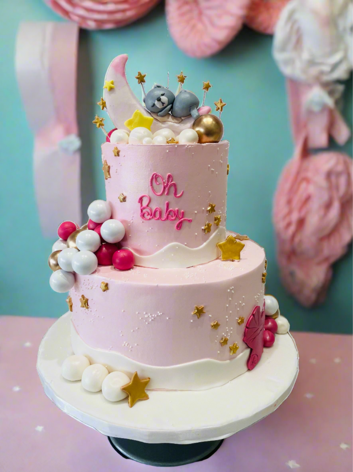 Baby Moon Cream Tiered Cake