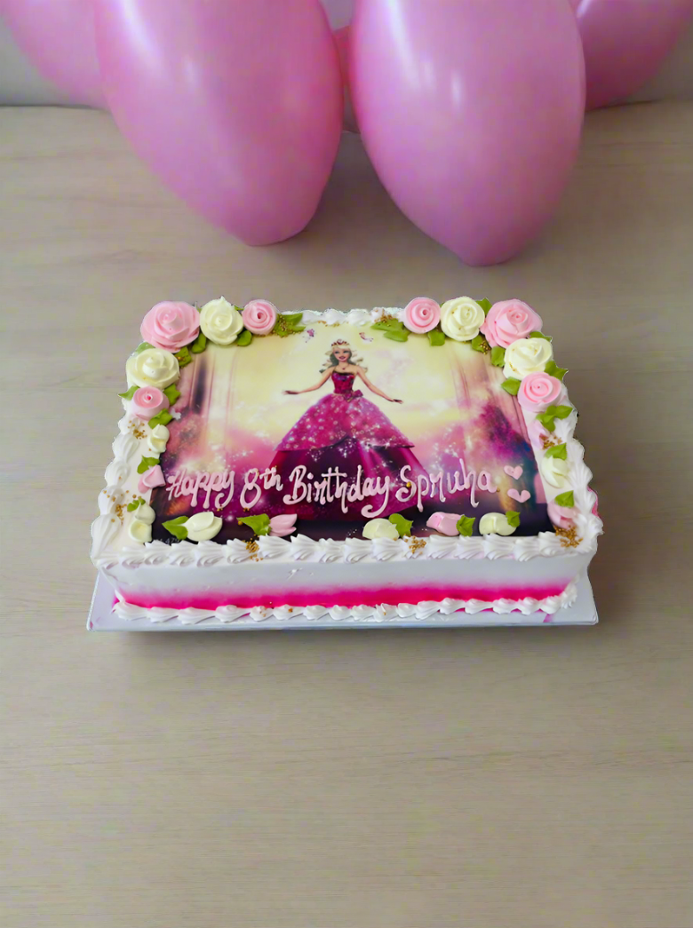 Barbie Floral Photo Cake