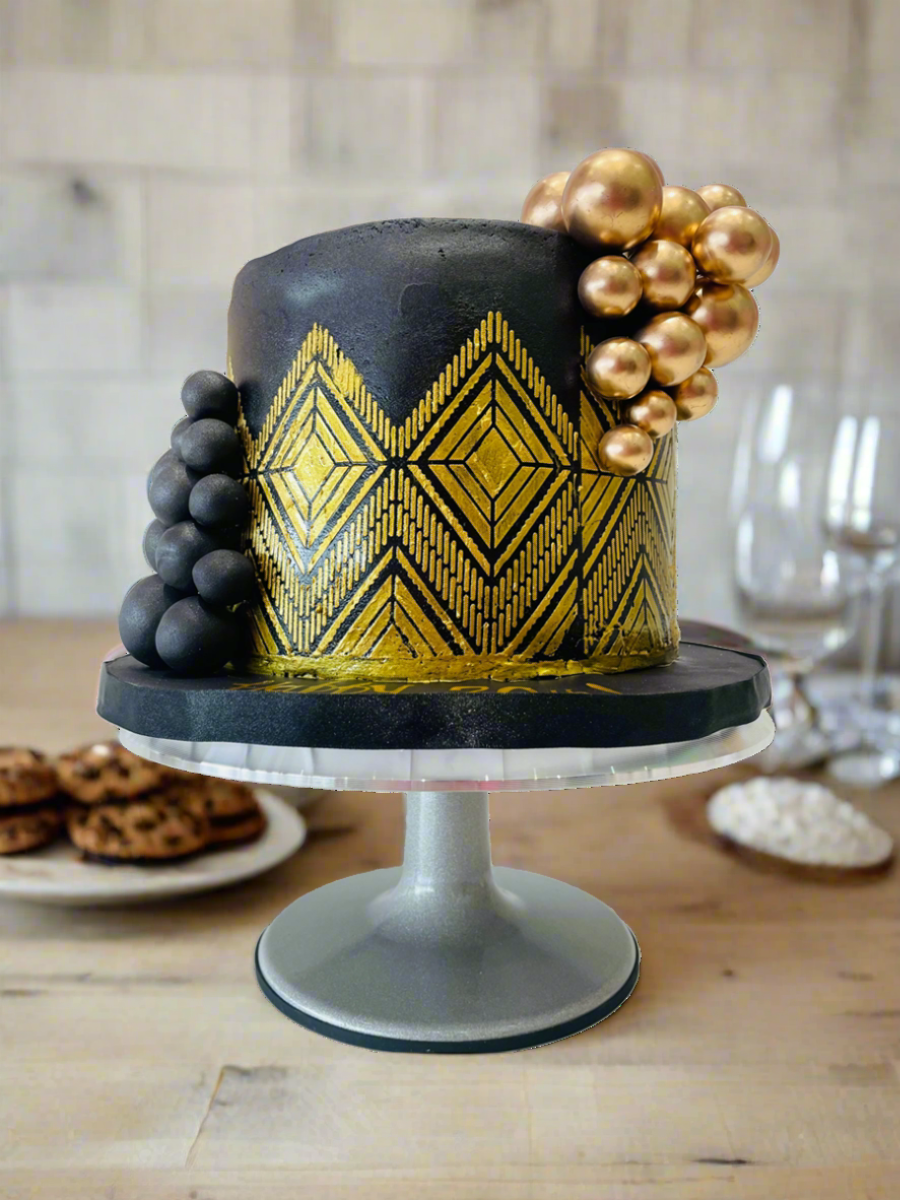 Black & Gold Demask Fondant Cake