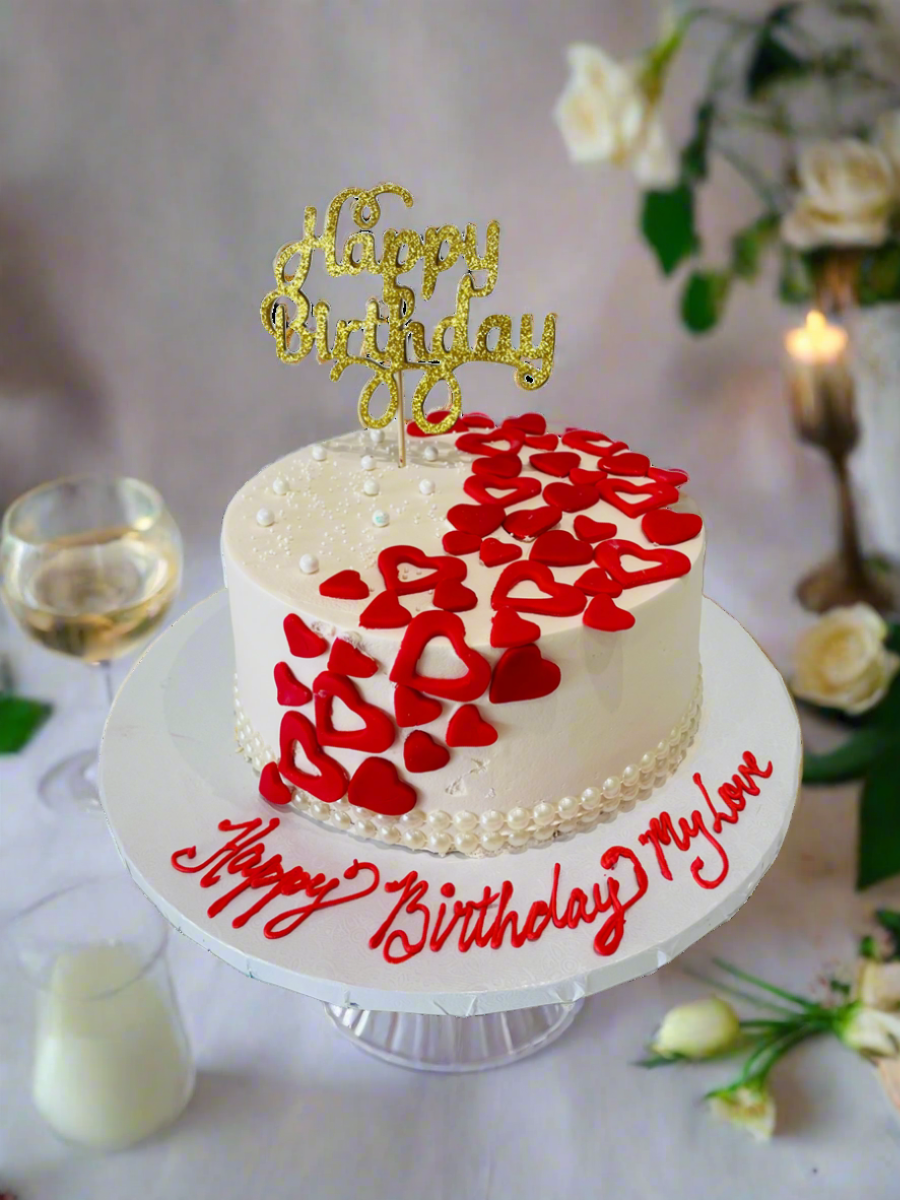 Cascading Hearts Cream Cake