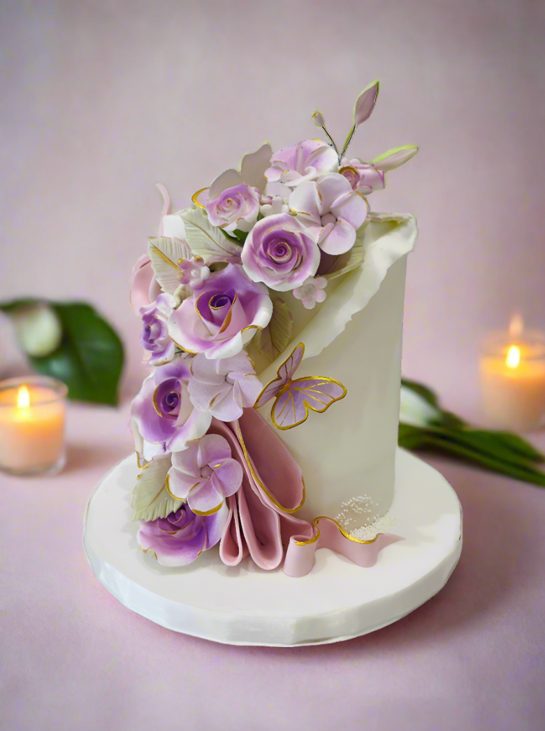 Purple Flowers Fondant Cake