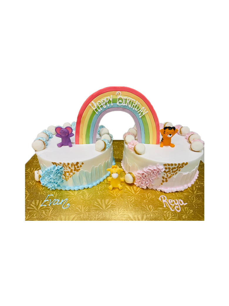Evan & Reya Baby Animals Twins Birthday Cake