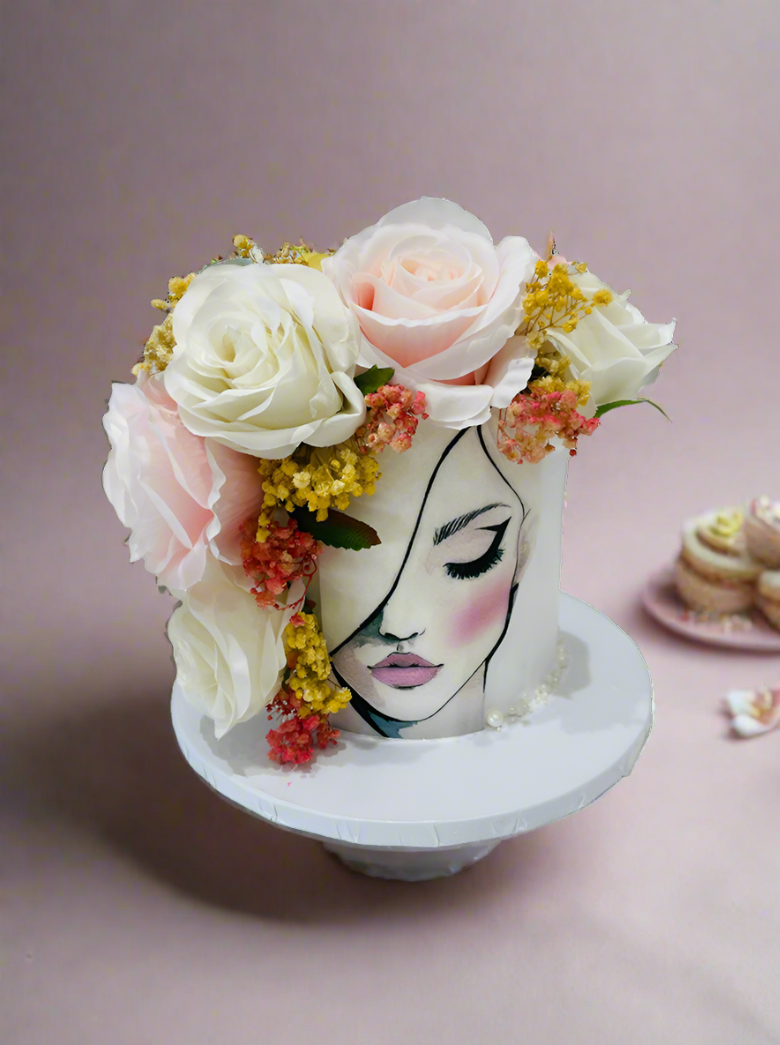 Floral Lady Face Cream Cake
