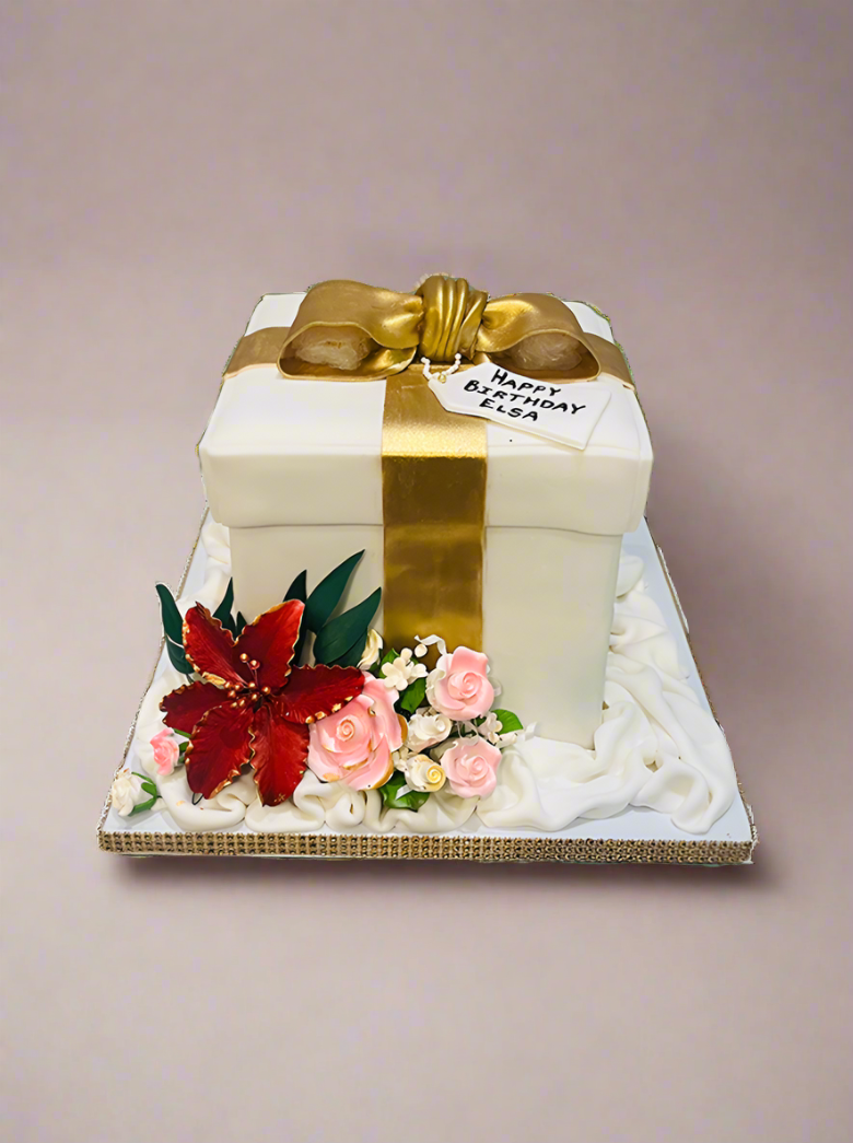 Flower Gift Box Fondant Cake