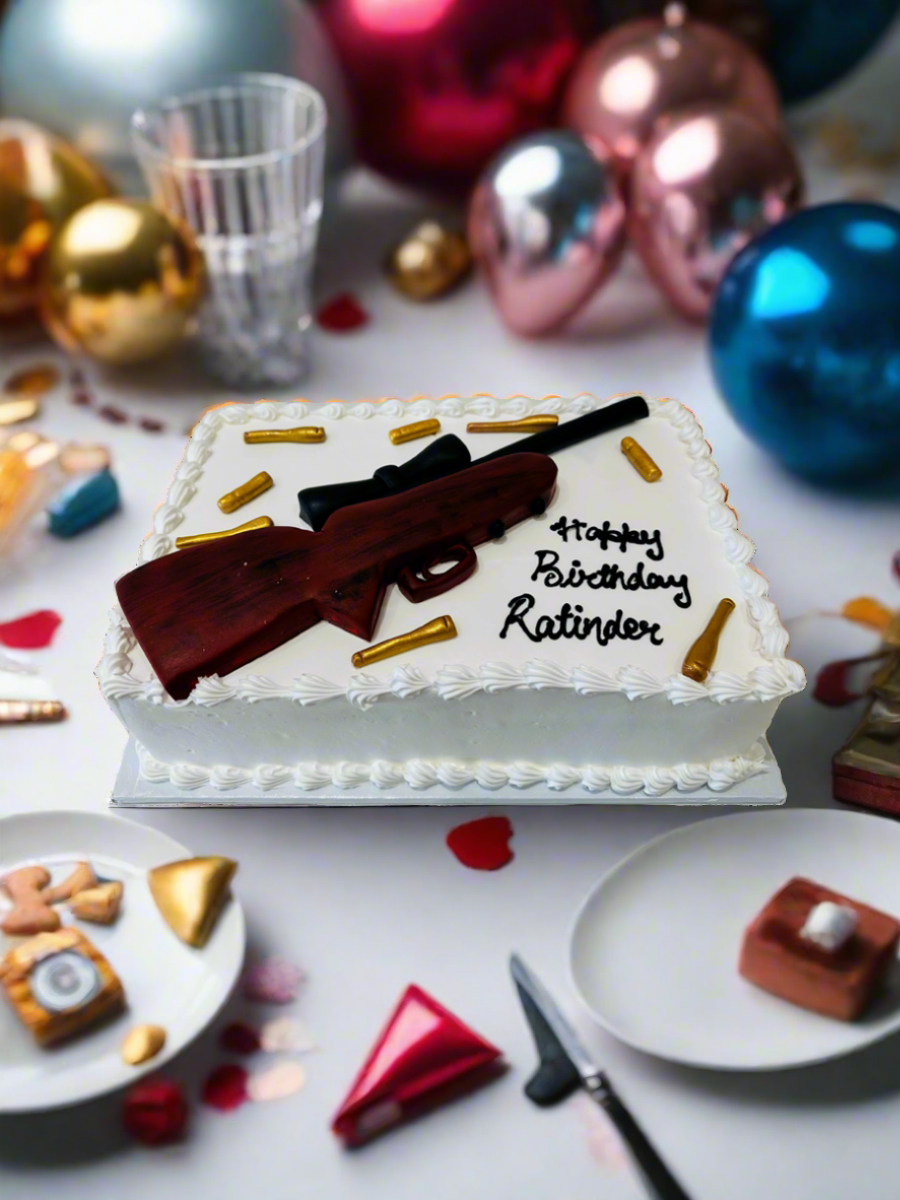Gun Theme Cream Cake