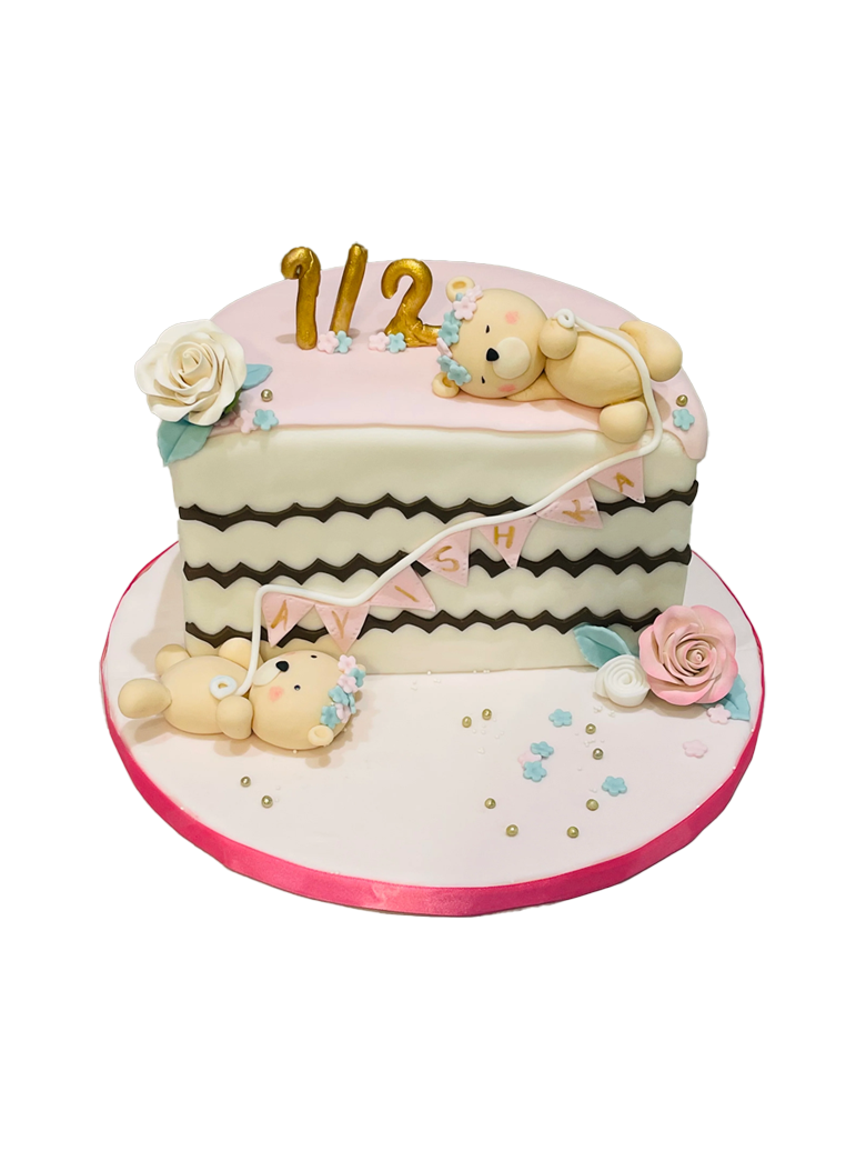 Baby Teddy Half Birthday Fondant Cake