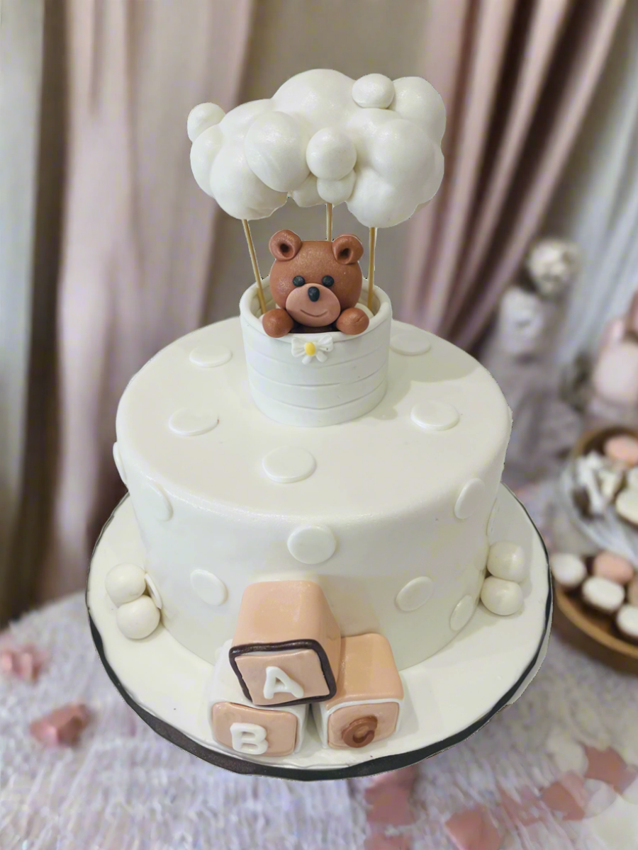 White Hot Air Balloon Fondant Cake