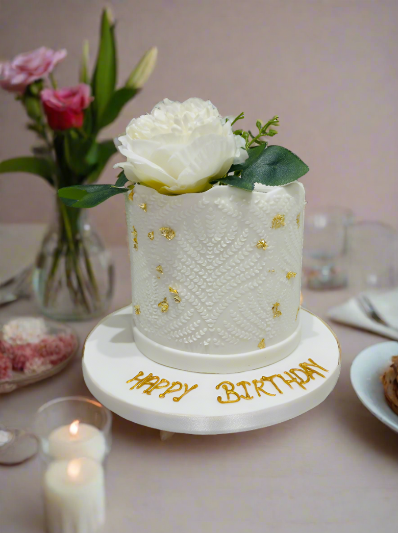 Ivory Damask Fondant Cake