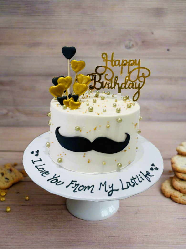 Ivory Gold Moustache Cream Cake
