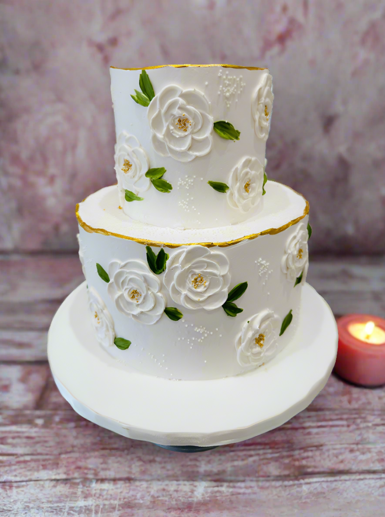 Ivory Roses Cream Tiered Cake