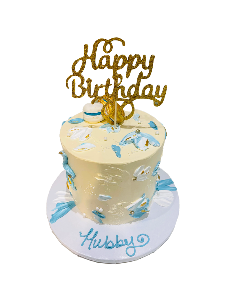 Ivory And Blue Birthday Cake