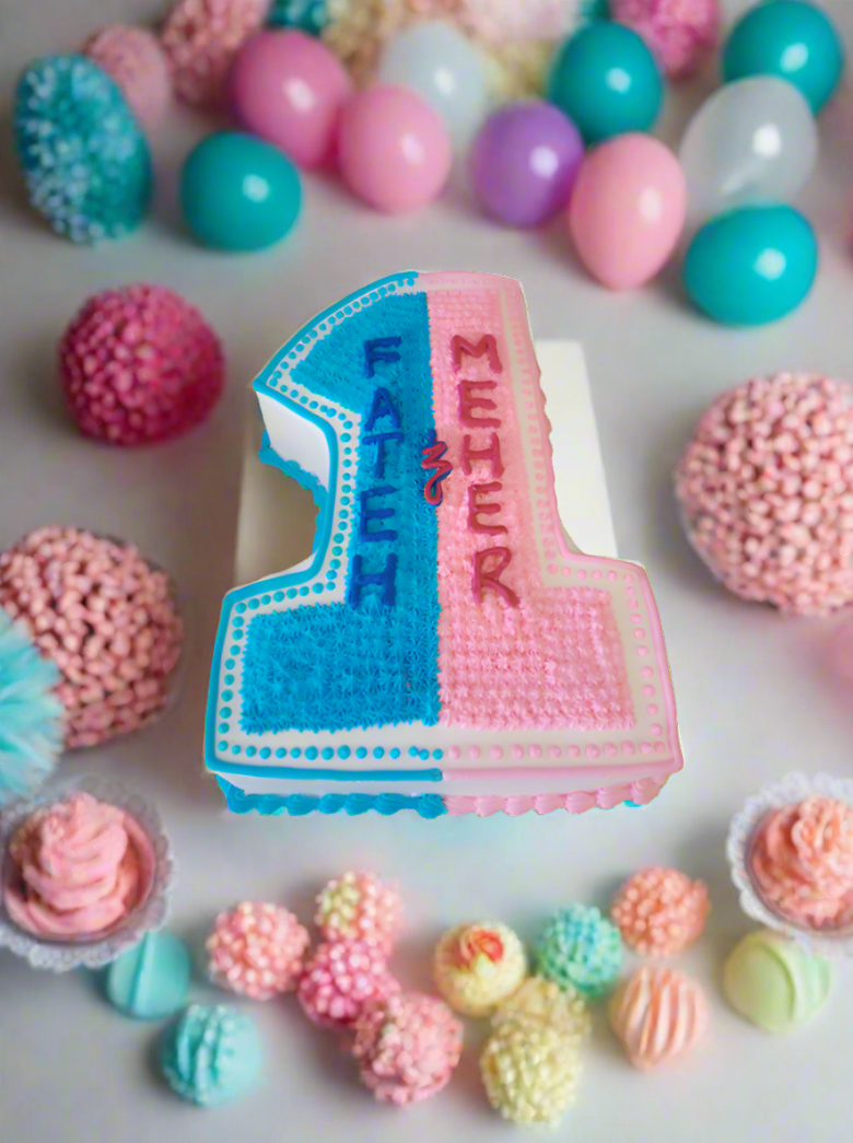 Pink And Blue Number 1 Cake
